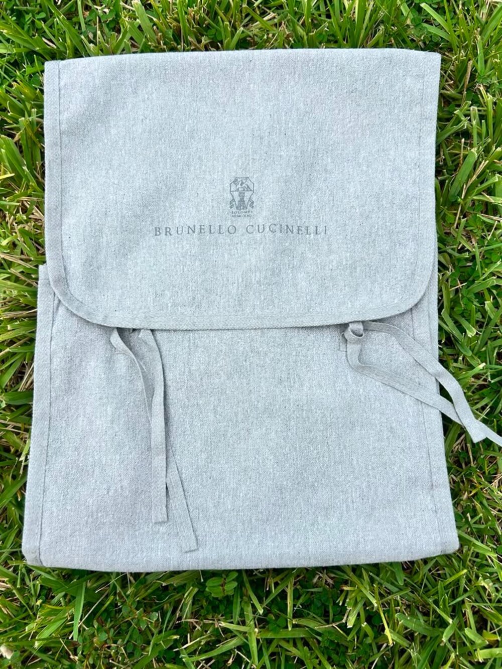 Brunello Cucinelli Gray Garment Dust Bag Drawstring 17x13 Folded 35.5x13 Open.